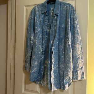 Zara button down poplin acid washed shirt front pocket size medium oversized